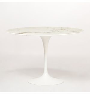 Tulip Dining Table in Glossed Calacatta Marble & White 107cm