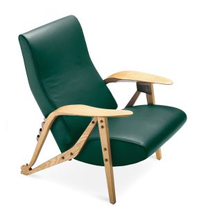Gilda Armchair in Green Leather & Oak Dyed Ash