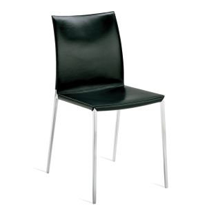 Lia Side Chair in Black Leather & Polished Aluminium
