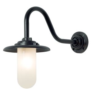 Exterior Bracket Wall Light Swan Neck Black & Frosted Glass 60W