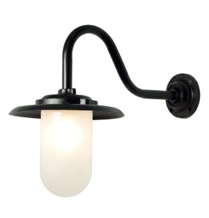 Exterior Bracket Wall Light Swan Neck Black & Frosted Glass 100W