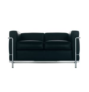 LC2 2-Seater Sofa Graphite Leather & Chrome