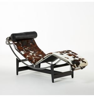 LC4 Chaise Longue in Hairy Hide & Graphite Leather