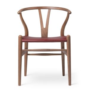 Limited Edition CH24 Wishbone Chair in Red Leather & Oiled Walnut