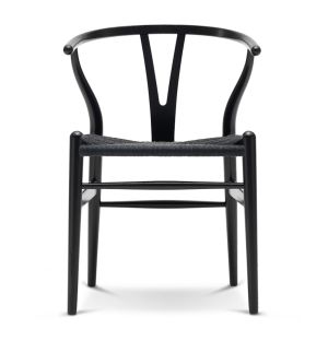 CH24 Wishbone Chair in Black Paper Cord & Black Oak