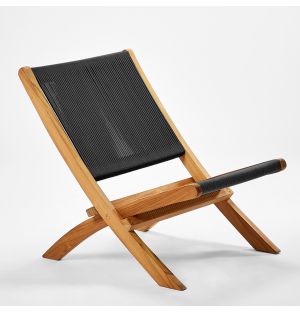 Folding Rope Lounge Chair in Black & Teak