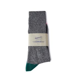 Exclusive Point Socks in Dark Grey, Green & Pink