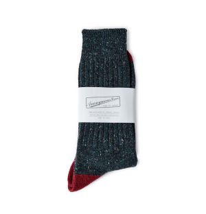 Exclusive Recycled Tweed Socks in Moss & Red