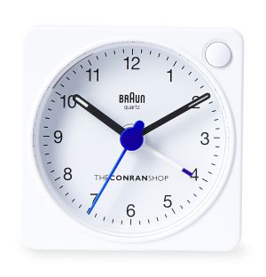 Exclusive Travel Alarm Clock in White & Conran Blue