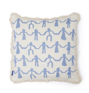 Dancing Friends Cushion Cover in Natural & Blue 45cm x 45cm