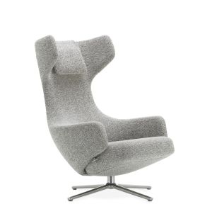 Grand Repos Lounge Chair in Cream/Dark Brown & Polished