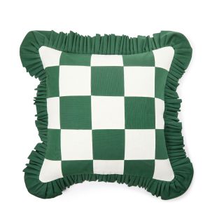 Patchwork Ruffle Cushion Cover in Forest & Ivory 45cm x 45cm