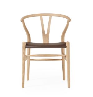 Ex-Display Exclusive CH24 Wishbone Chair in Brown Leather & Soaped Oak