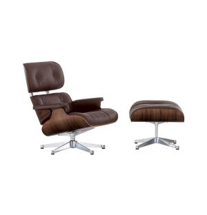 Classic Eames Lounge Chair & Ottoman in Chocolate Leather & Walnut