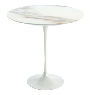Tulip Side Table in Satined Calacatta Marble & White 51cm