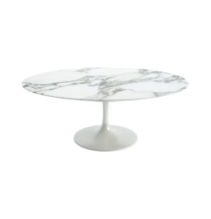 Tulip Oval Coffee Table in Arabescato Marble & White 70cm