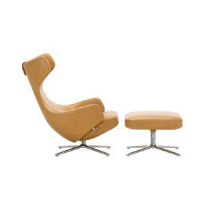 Grand Repos Lounge Chair & Ottoman in Natural Leather