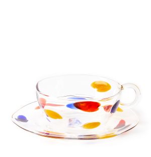 Multicoloured Glass Teacup & Saucer