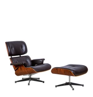Classic Eames Lounge Chair & Ottoman in Black Leather & Santos Palisander