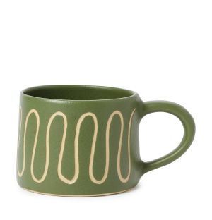 Sgraffito Wave Mug in Green 