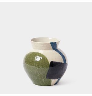 Block Print Vase in Moss & Black