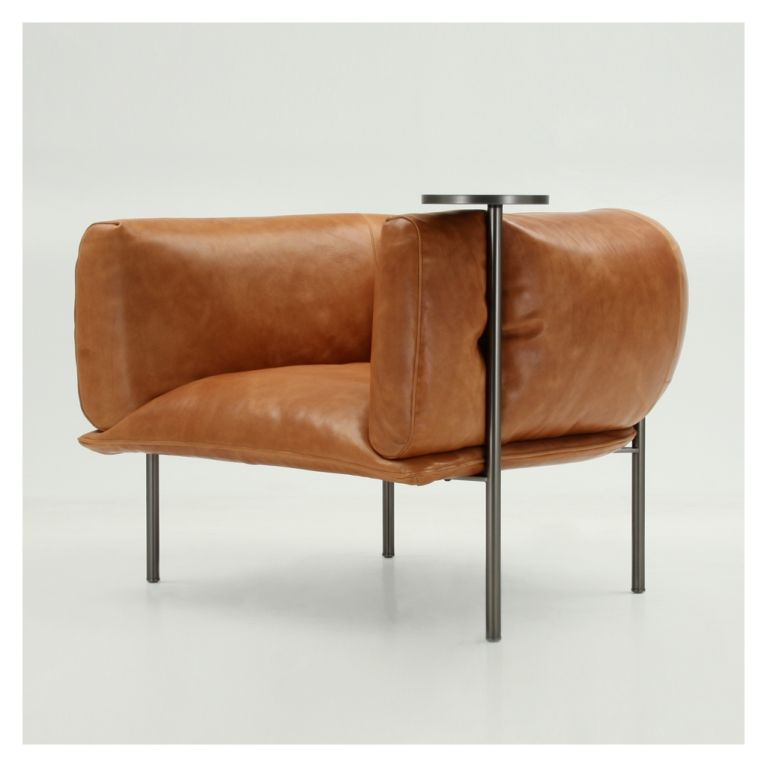 Rondo Small Armchair With Table Tan, Tan Arm Chair