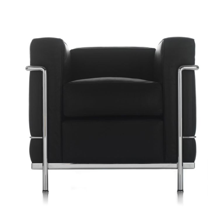 Lc2 Armchair Graphite Leather Chrome, Leather And Chrome Chairs