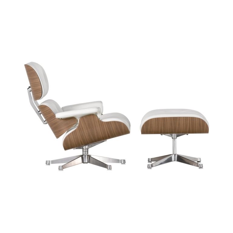 Classic Eames Lounge Chair Ottoman, White Leather Lounge Chair